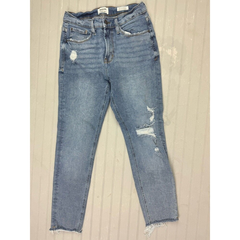 Kensie Size 4 27 Women Jean Ultimate High Rise Skinny Med Wash Distress Raw Hem